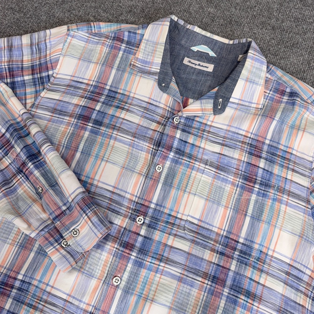 Tommy Bahama Shirt Men 2XL Dundee Madras Plaid Tencel Lyocell Blend Beach